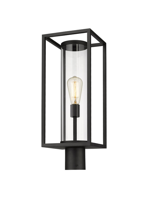 Dunbroch 1 Light 8" Outdoor Post Mount Fixture, 21.75" Tall Lantern in Black, Post Top Only, Round Fitter