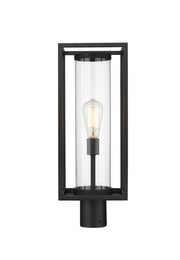 Dunbroch 1 Light 8" Outdoor Post Mount Fixture, 21.75" Tall Lantern in Black, Post Top Only, Round Fitter
