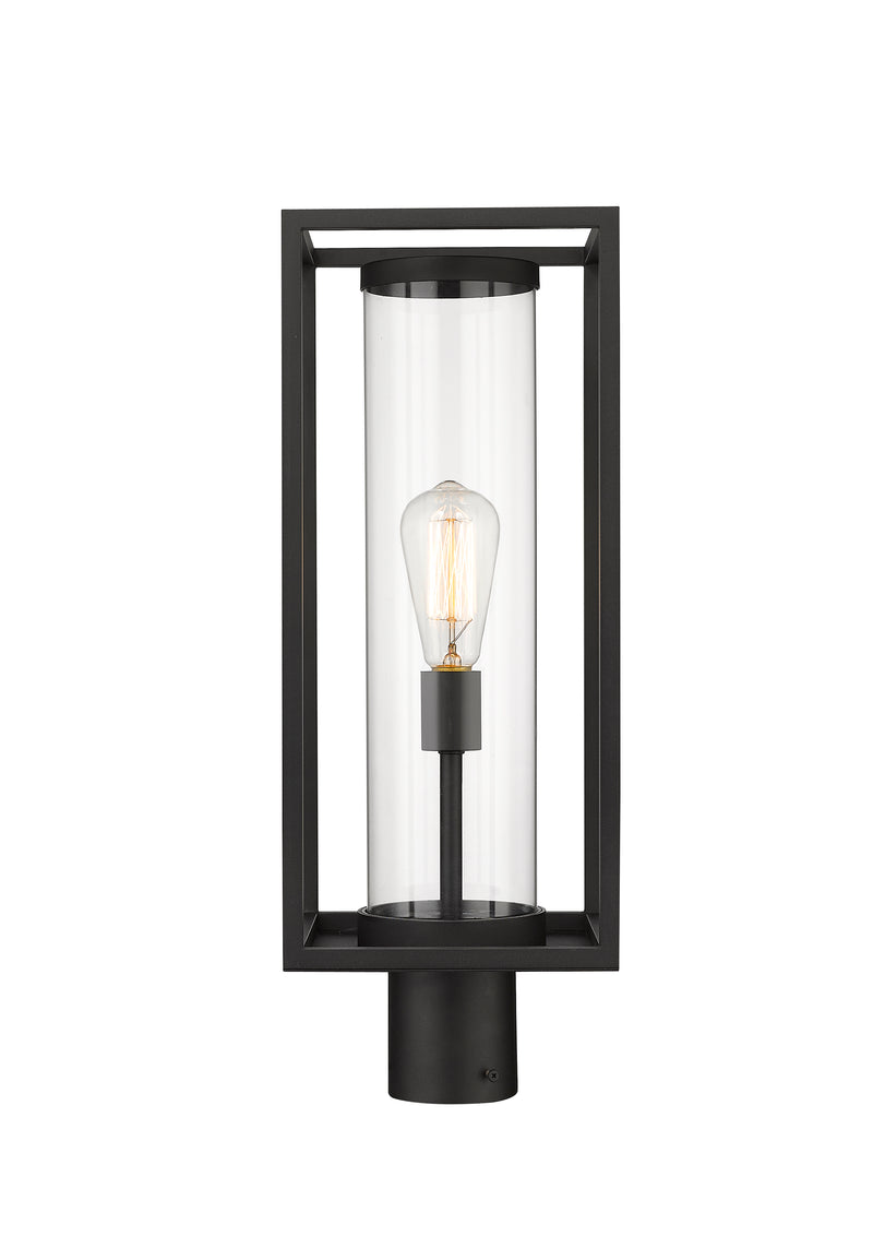 Dunbroch 1 Light 8" Outdoor Post Mount Fixture, 21.75" Tall Lantern in Black, Post Top Only, Round Fitter