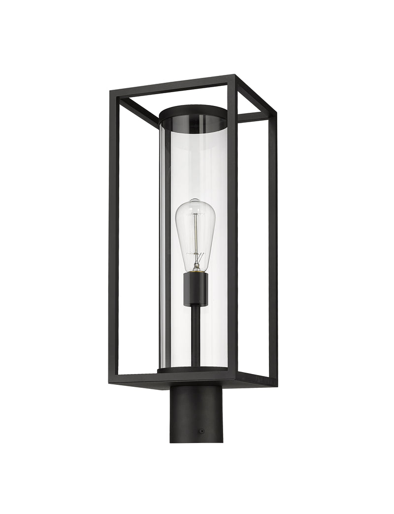 Dunbroch 1 Light 8" Outdoor Post Mount Fixture, 21.75" Tall Lantern in Black, Post Top Only, Round Fitter