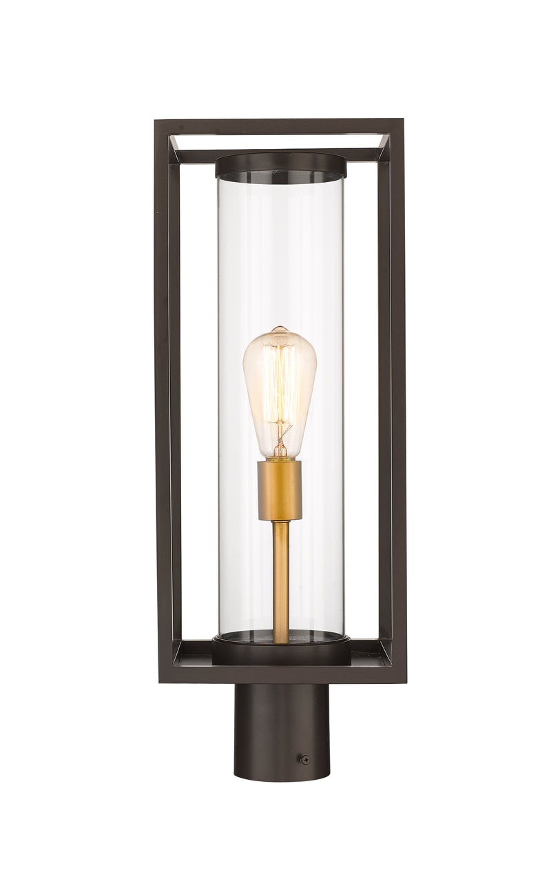 Dunbroch 1 Light 8" Outdoor Post Mount Fixture, 21.75" Tall Lantern in Deep Bronze + Outdoor Brass, Post Top Only, Round Fitter