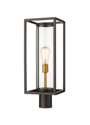 Dunbroch 1 Light 8" Outdoor Post Mount Fixture, 21.75" Tall Lantern in Deep Bronze + Outdoor Brass, Post Top Only, Round Fitter