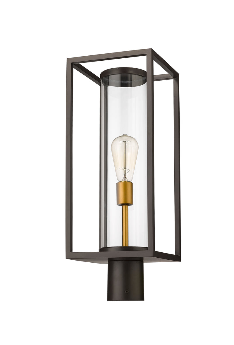 Dunbroch 1 Light 8" Outdoor Post Mount Fixture, 21.75" Tall Lantern in Deep Bronze + Outdoor Brass, Post Top Only, Round Fitter