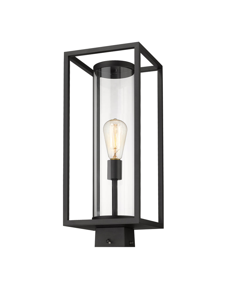 Dunbroch 1 Light 8" Outdoor Post Mount Fixture, 21.75" Tall Lantern in Black, Post Top Only, Square Fitter