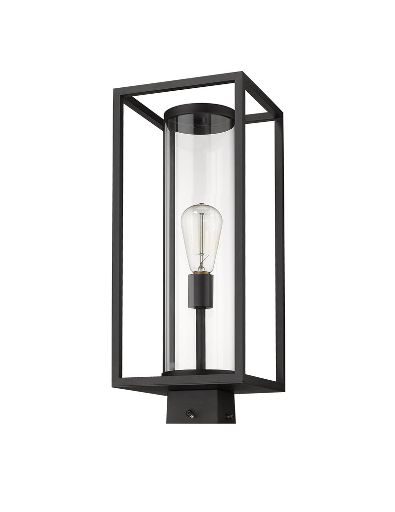 Dunbroch 1 Light 8" Outdoor Post Mount Fixture, 21.75" Tall Lantern in Black, Post Top Only, Square Fitter
