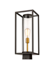 Dunbroch 1 Light 8" Outdoor Post Mount Fixture, 21.75" Tall Lantern in Deep Bronze + Outdoor Brass, Post Top Only, Square Fitter