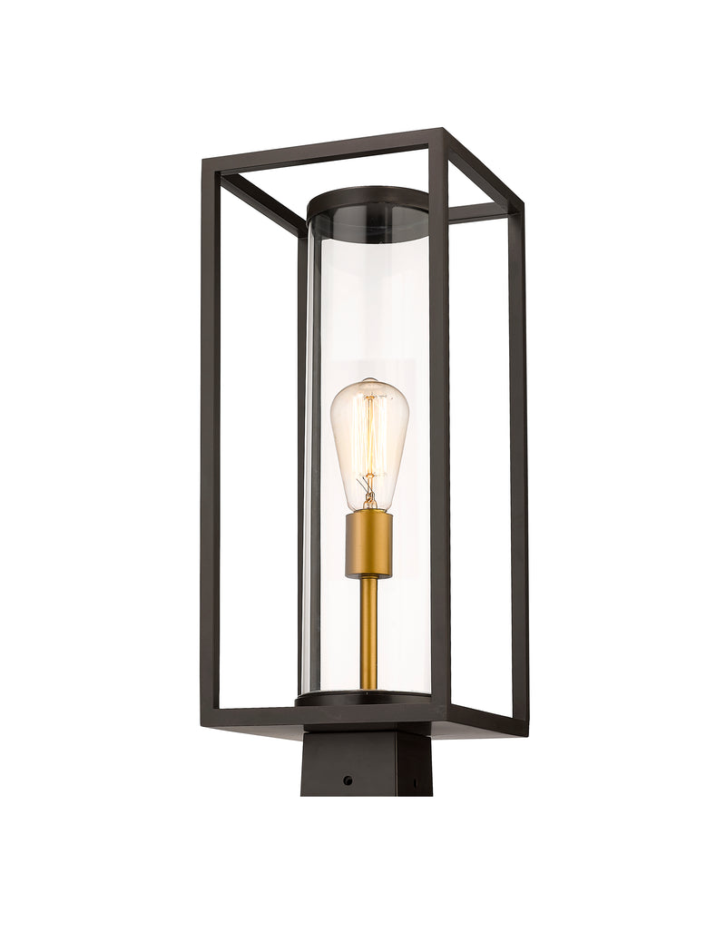 Dunbroch 1 Light 8" Outdoor Post Mount Fixture, 21.75" Tall Lantern in Deep Bronze + Outdoor Brass, Post Top Only, Square Fitter