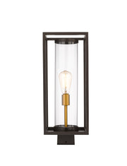 Dunbroch 1 Light 8" Outdoor Post Mount Fixture, 21.75" Tall Lantern in Deep Bronze + Outdoor Brass, Post Top Only, Square Fitter
