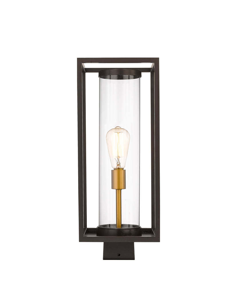 Dunbroch 1 Light 8" Outdoor Post Mount Fixture, 21.75" Tall Lantern in Deep Bronze + Outdoor Brass, Post Top Only, Square Fitter