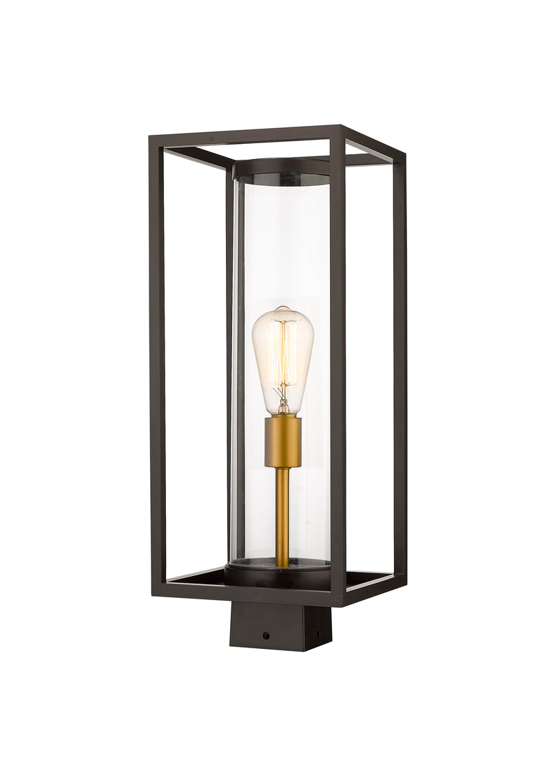 Dunbroch 1 Light 8" Outdoor Post Mount Fixture, 21.75" Tall Lantern in Deep Bronze + Outdoor Brass, Post Top Only, Square Fitter