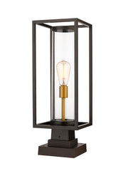 Dunbroch 1 Light 8" Outdoor Post Mount Fixture, 21.75" Tall Lantern in Deep Bronze + Outdoor Brass, Square Pier Mount