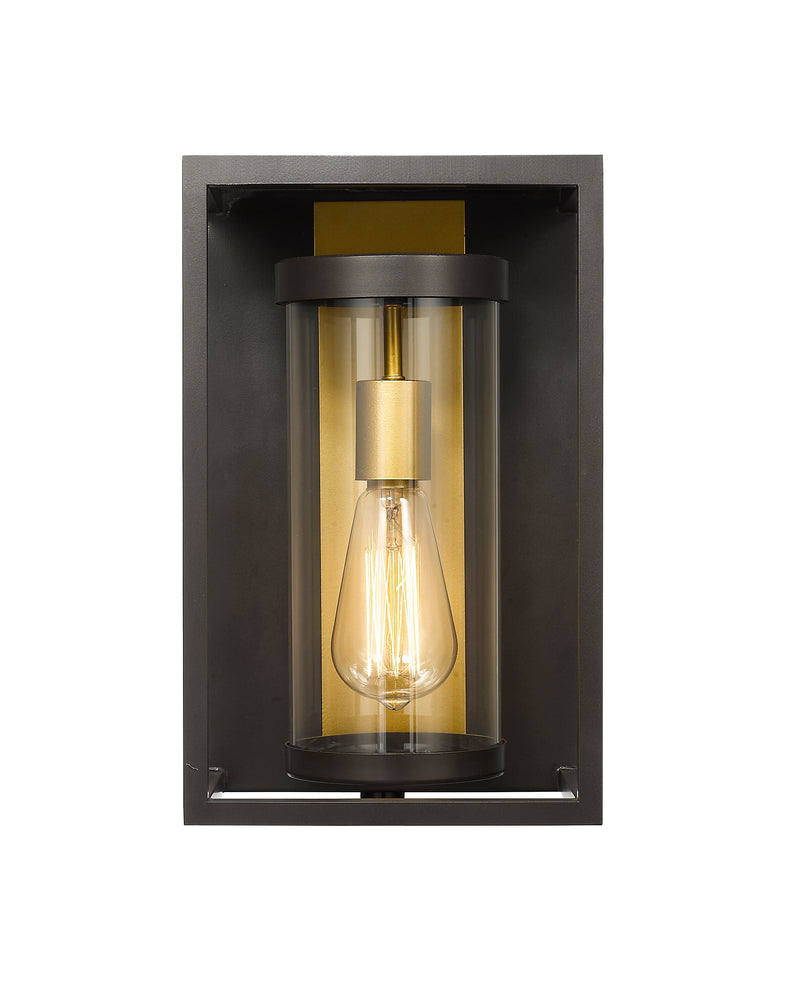 Dunbroch 1 Light 8" Outdoor Wall Light, 13" Tall in Deep Bronze + Outdoor Brass