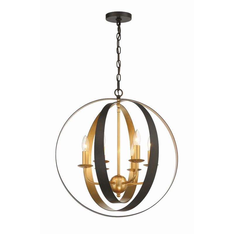 Luna 6 Light 21" Chandelier in English Bronze + Antique Gold