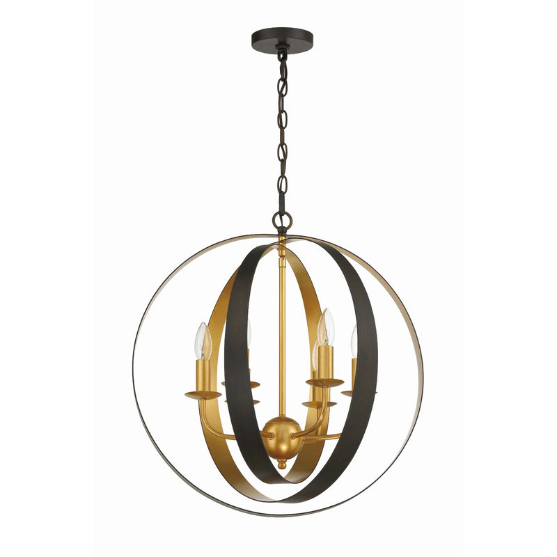 Luna 6 Light 21" Chandelier in English Bronze + Antique Gold