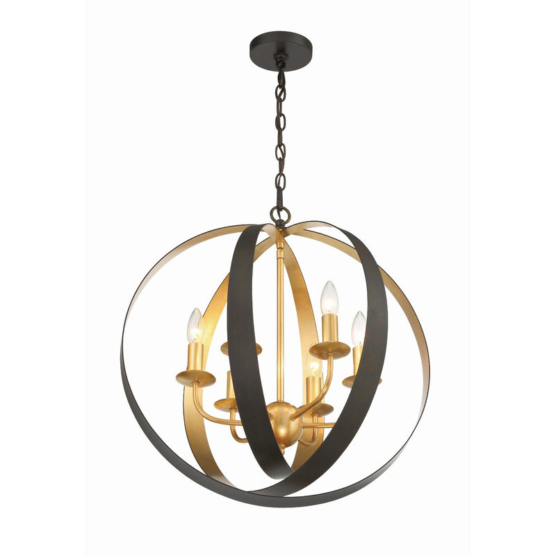 Luna 6 Light 21" Chandelier in English Bronze + Antique Gold