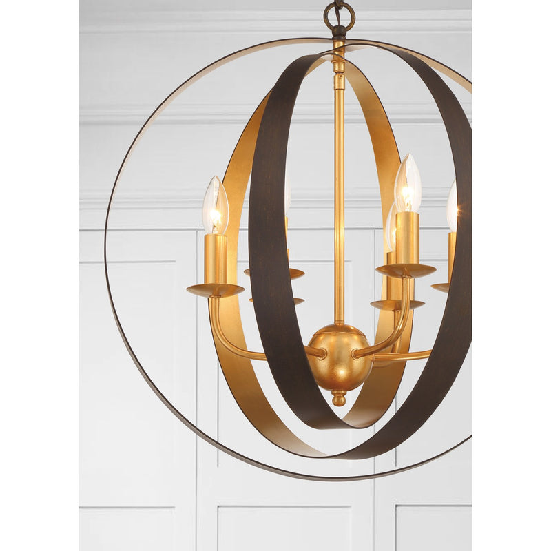 Luna 6 Light 21" Chandelier in English Bronze + Antique Gold in a room setting