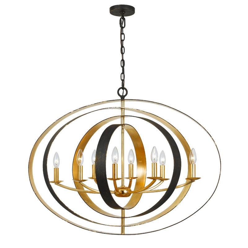 Luna 8 Light 36" Oval Chandelier in English Bronze + Antique Gold