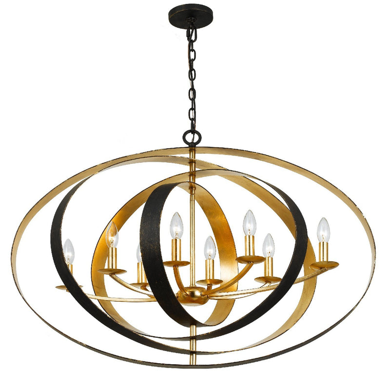 Luna 8 Light 36" Oval Chandelier in English Bronze + Antique Gold