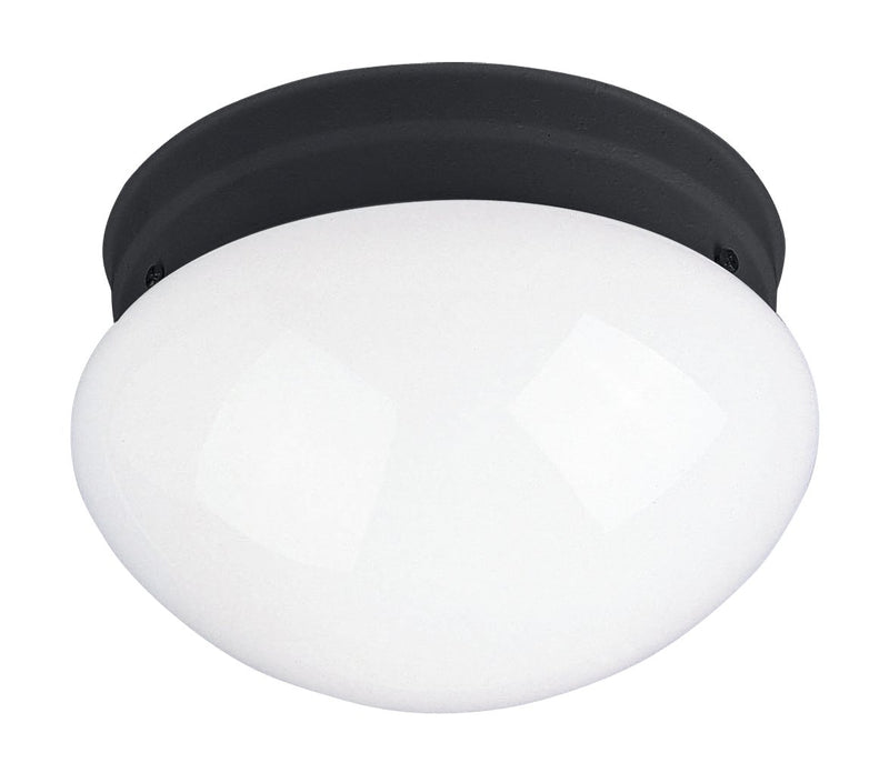 Essentials 7.5" 1 Light White Glass Flush Mount in Black