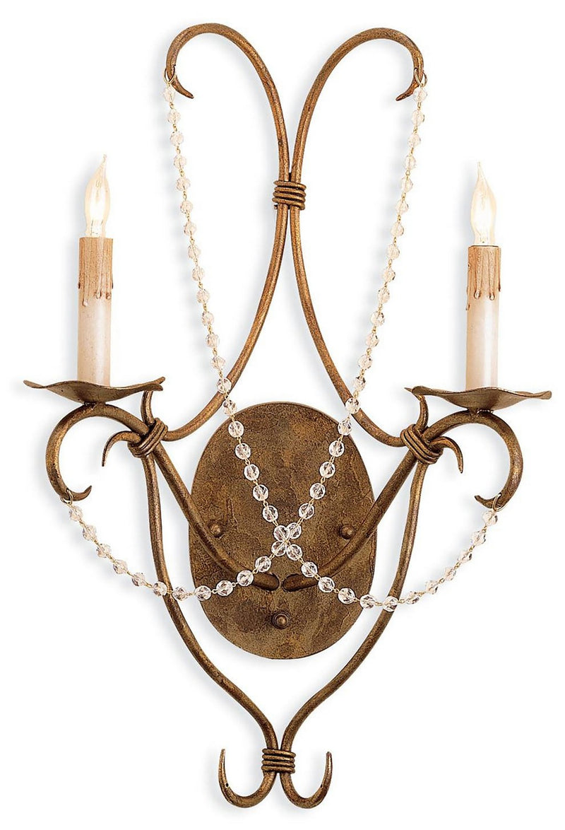 Crystal Lights 2-Light Wall Sconce in Rhine Gold/Clear