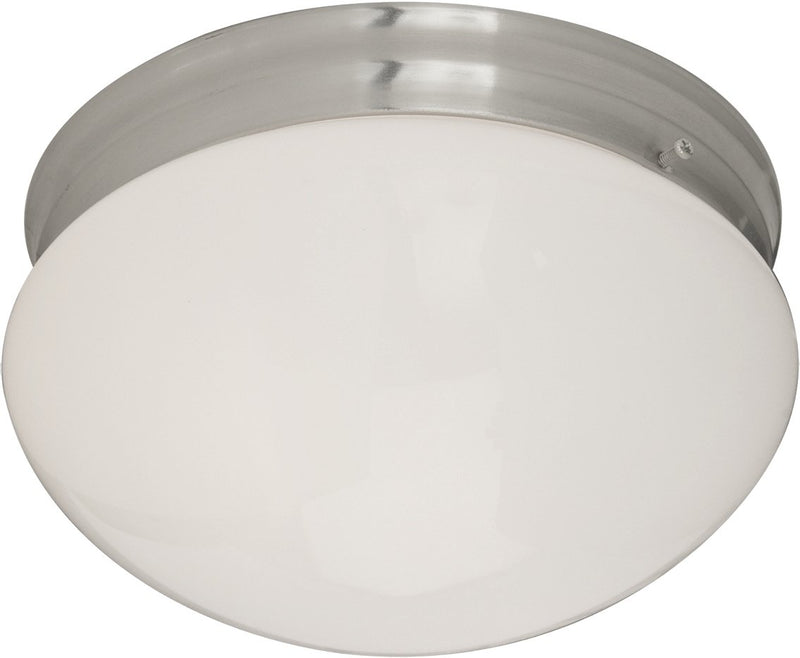 Essentials 9" 2 Light White Glass Flush Mount in Satin Nickel