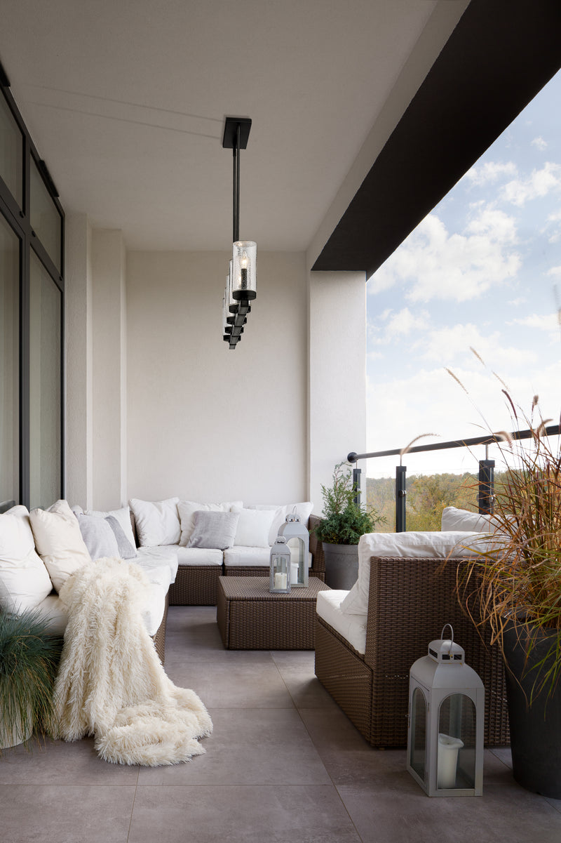 Marlow 5 Light 42" Outdoor Linear Chandelier in Ashen Barnboard in a room setting