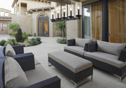 Marlow 5 Light 42" Outdoor Linear Chandelier in Matte Black in a room setting