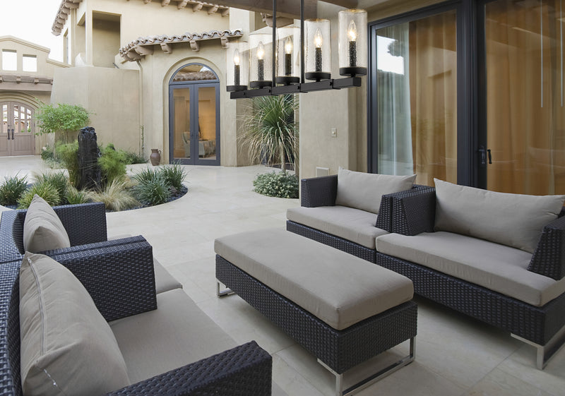 Marlow 5 Light 42" Outdoor Linear Chandelier in Matte Black in a room setting