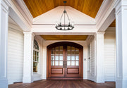 Marlow 6 Light 27.5" Outdoor Chandelier in Matte Black in a room setting