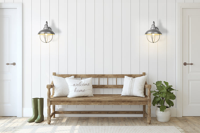 Ansel 1 Light 10.75" Outdoor Wall Light in Galvanized in a room setting