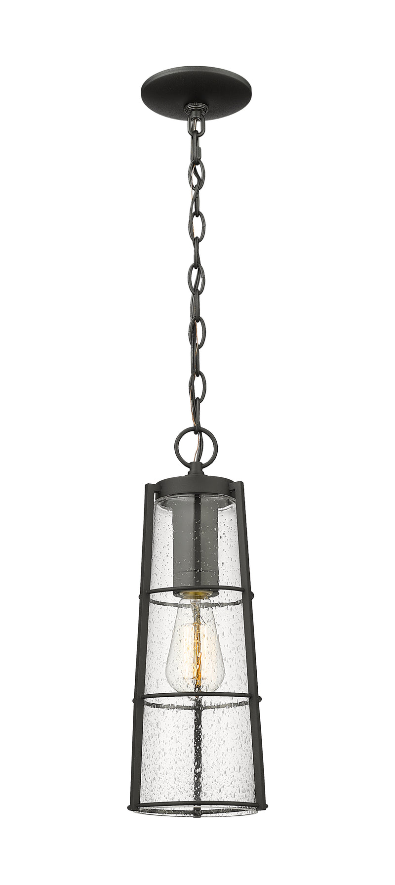 Helix 1 Light 6" Outdoor Chain Mount Ceiling Fixture, 17.25" Tall in Black