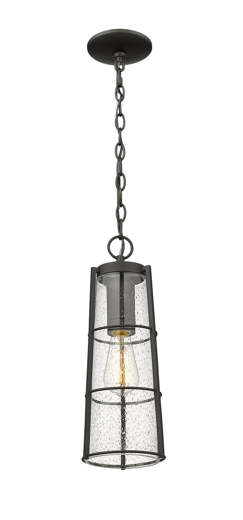 Helix 1 Light 6" Outdoor Chain Mount Ceiling Fixture, 17.25" Tall in Black