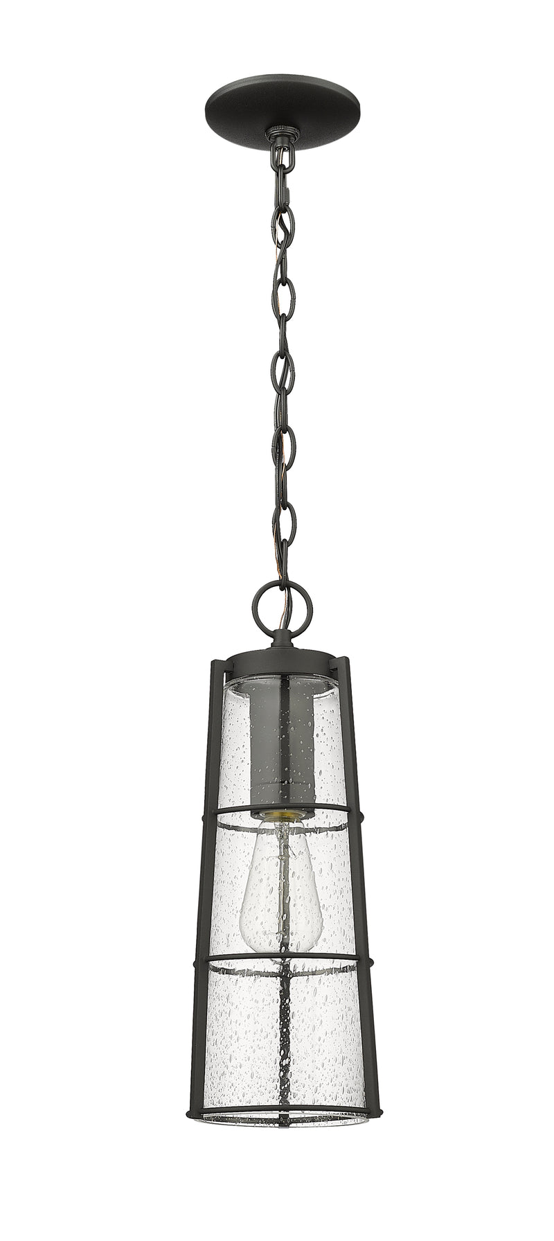 Helix 1 Light 6" Outdoor Chain Mount Ceiling Fixture, 17.25" Tall in Black