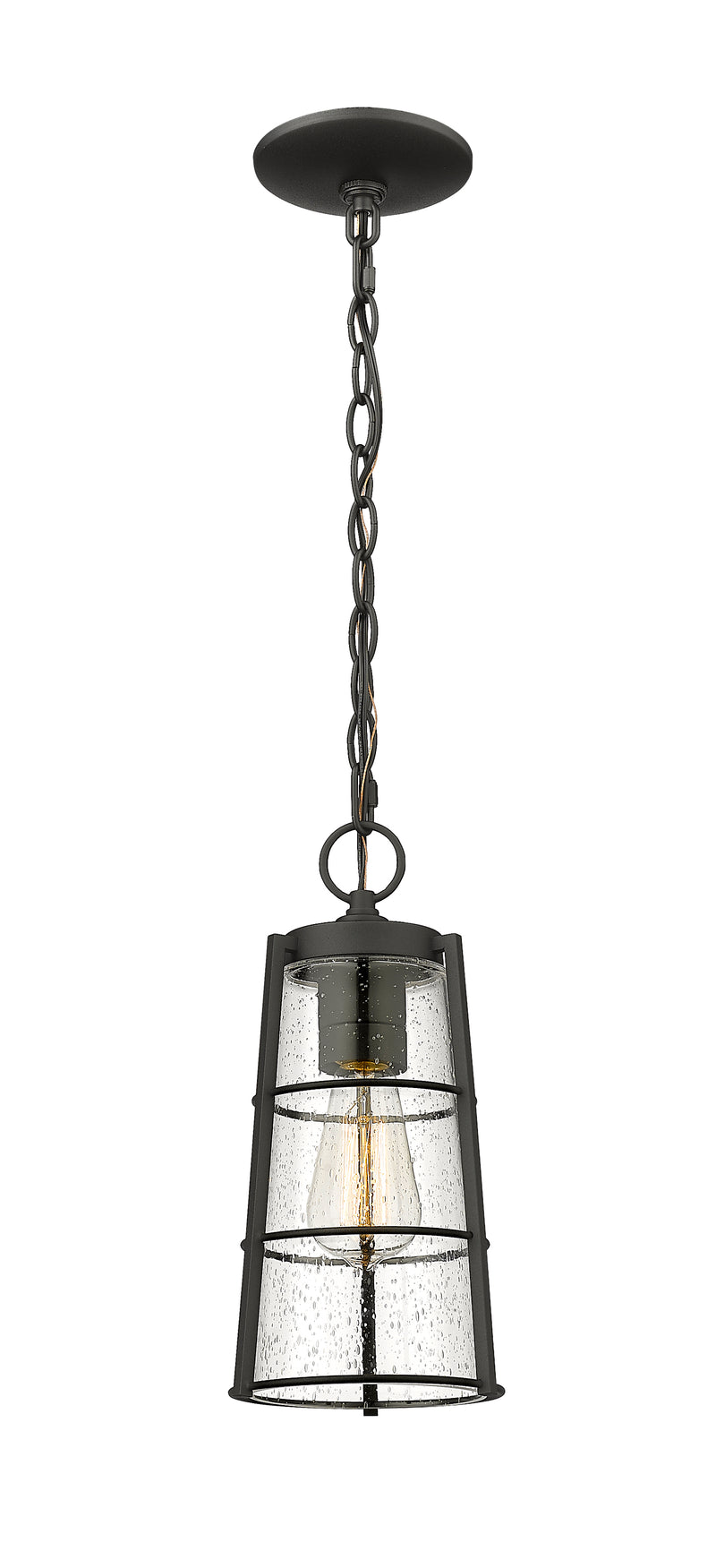 Helix 1 Light 6" Outdoor Chain Mount Ceiling Fixture, 13.25" Tall in Black