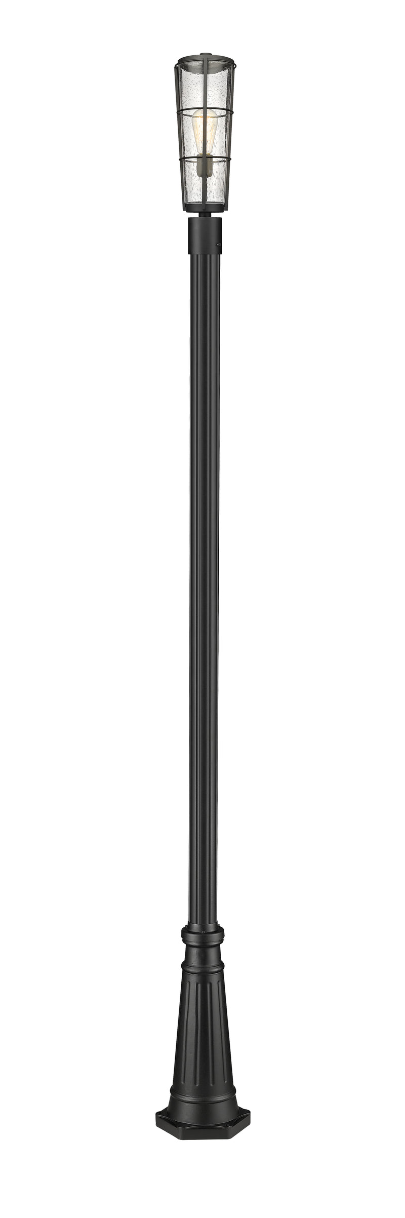 Helix 1 Light 6" Outdoor Post Mount Fixture, 19.5" Tall Lantern in Black, 96" Cast Post, 10" Base