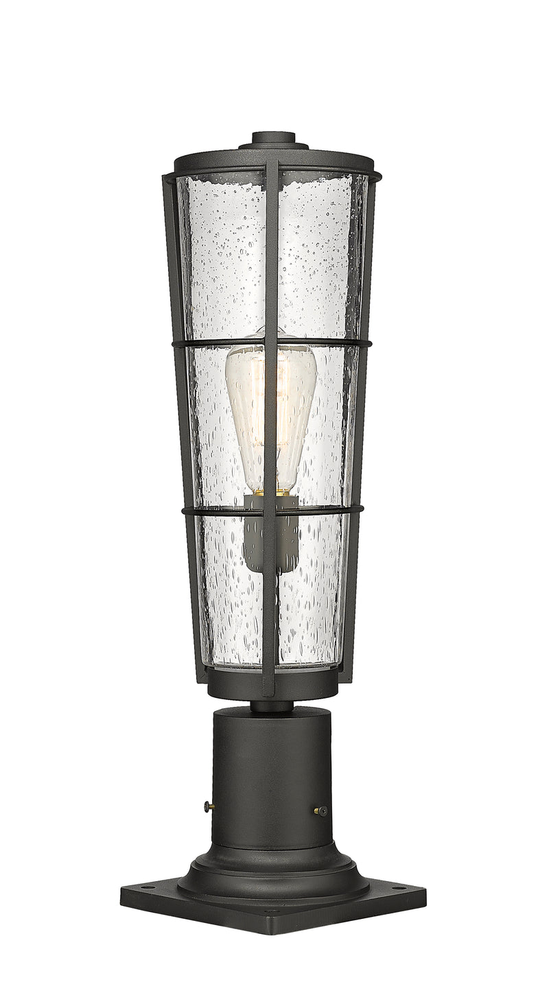 Helix 1 Light 6" Outdoor Post Mount Fixture, 19.5" Tall Lantern in Black, Pier Mount, 6" Base