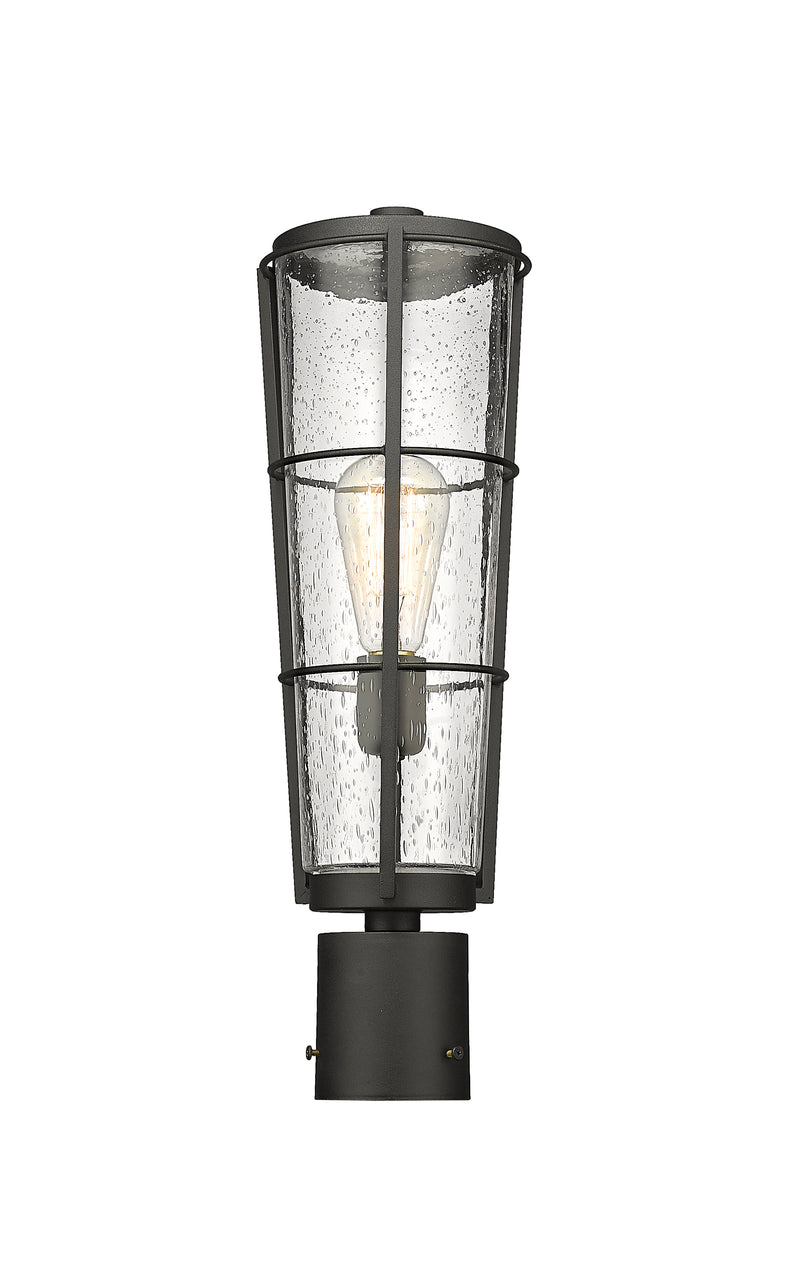 Helix 1 Light 6" Outdoor Post Mount Fixture, 19.5" Tall Lantern in Black, Post Top Only