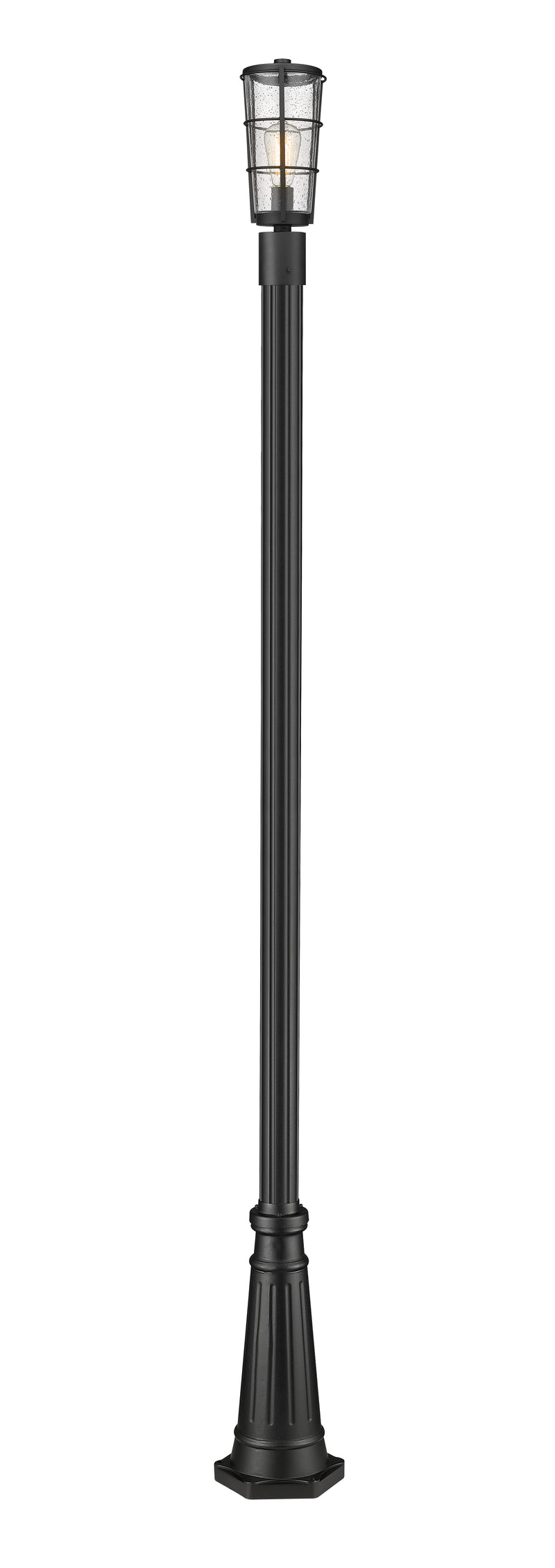 Helix 1 Light 6" Outdoor Post Mount Fixture, 15.25" Tall Lantern in Black, 96" Cast Post, 10" Base