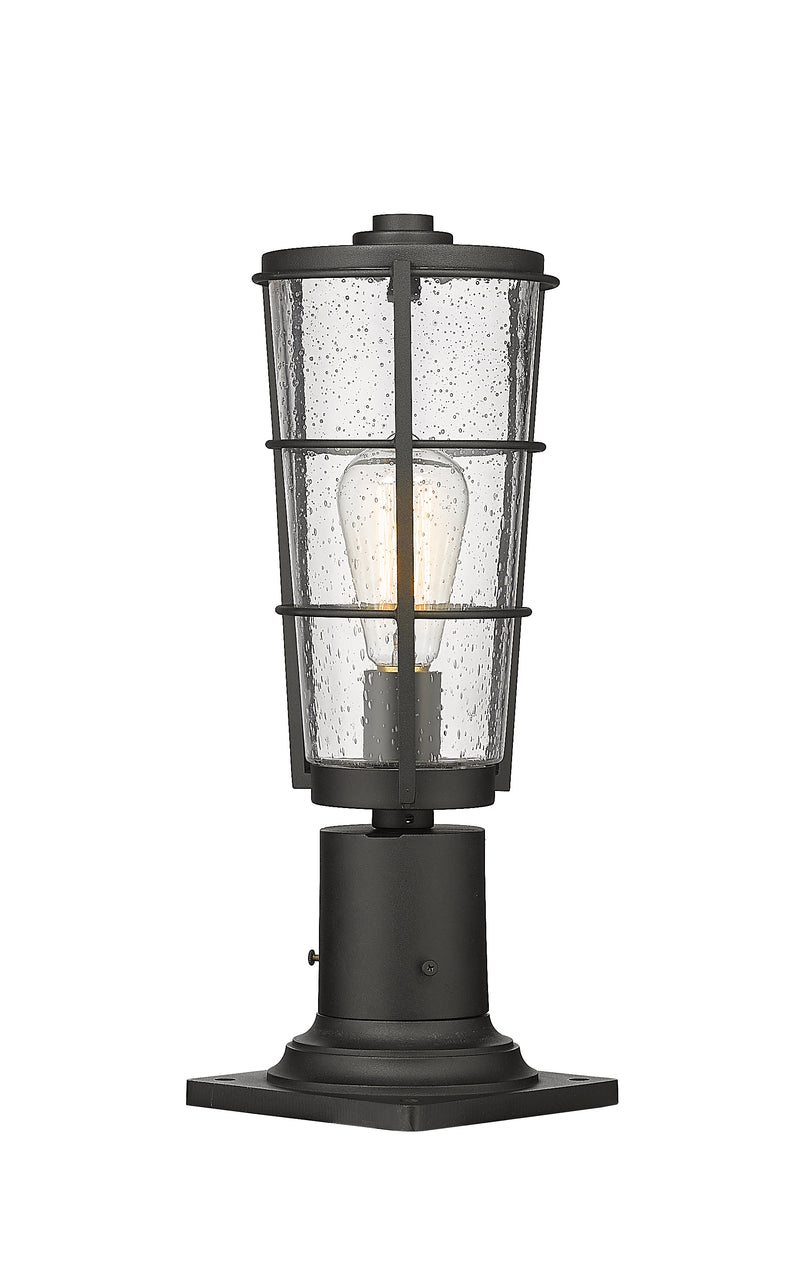Helix 1 Light 6" Outdoor Post Mount Fixture, 15.25" Tall Lantern in Black, Pier Mount, 6" Base