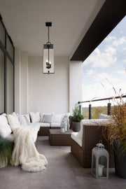 Sana 3 Light 8" Outdoor Chain Mount Ceiling Fixture in Clear Seedy in a room setting