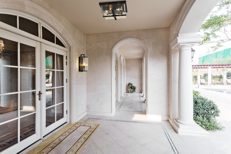 Sana 1 Light 6.75" Outdoor Wall Light in Clear Seedy in a room setting