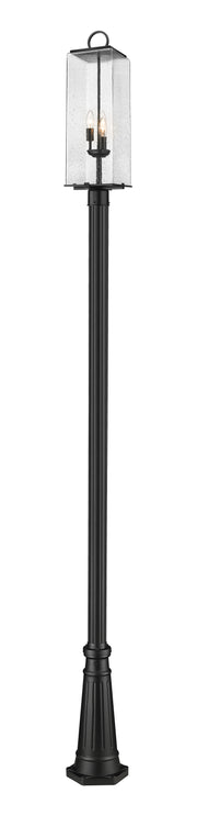 Sana 3 Light 8.25" Outdoor Post Mount Fixture, 26.5" Tall Lantern, Clear Seedy Glass in Standard, 96" Cast Post, 10" Base