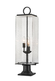Sana 3 Light 8.25" Outdoor Post Mount Fixture, 26.5" Tall Lantern, Clear Seedy Glass in Clear Seedy, Pier Mount, 6" Base