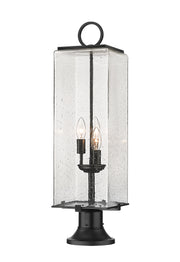 Sana 3 Light 8.25" Outdoor Post Mount Fixture, 26.5" Tall Lantern, Clear Seedy Glass in Clear Seedy, Pier Mount, 6.25" Base