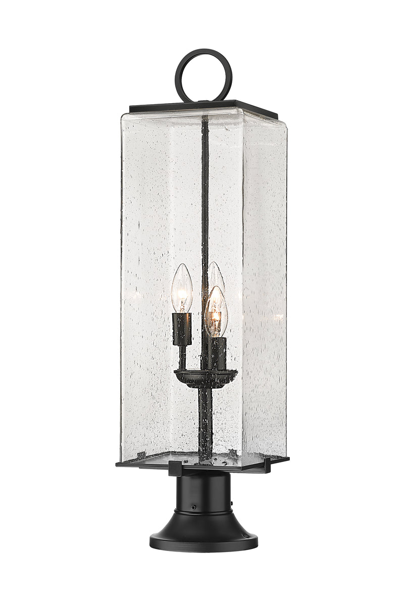Sana 3 Light 8.25" Outdoor Post Mount Fixture, 26.5" Tall Lantern, Clear Seedy Glass in Clear Seedy, Pier Mount, 6.25" Base
