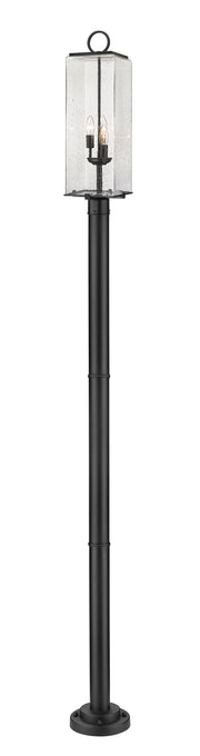 Sana 3 Light 8.25" Outdoor Post Mount Fixture, 26.5" Tall Lantern, Clear Seedy Glass in Clear Seedy, 76" Cast Post, 9" Base
