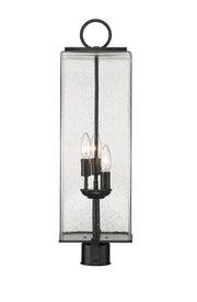 Sana 3 Light 8.25" Outdoor Post Mount Fixture, 26.5" Tall Lantern, Clear Seedy Glass in Clear Seedy, Post Top Only, Round Fitter