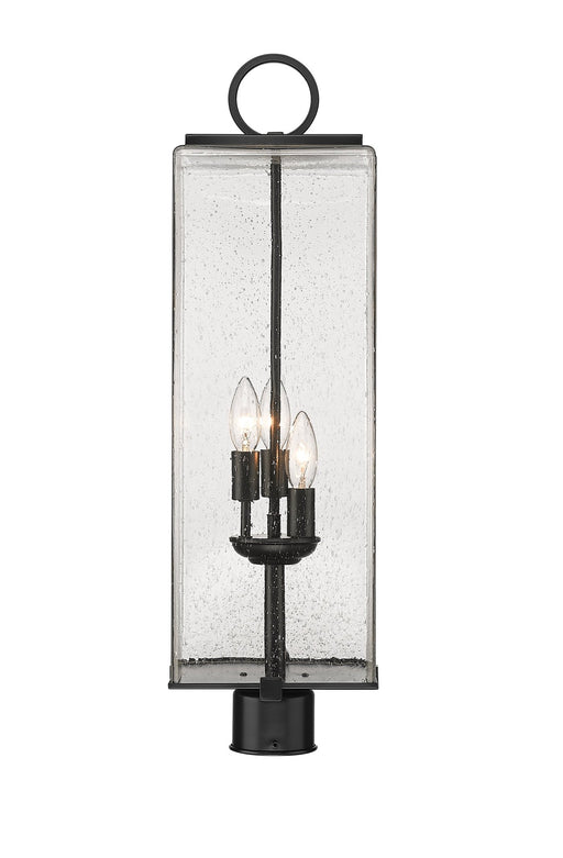 Sana 3 Light 8.25" Outdoor Post Mount Fixture, 26.5" Tall Lantern, Clear Seedy Glass in Clear Seedy, Post Top Only, Round Fitter