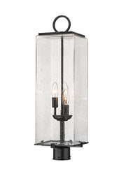 Sana 3 Light 8.25" Outdoor Post Mount Fixture, 26.5" Tall Lantern, Clear Seedy Glass in Clear Seedy, Post Top Only, Round Fitter