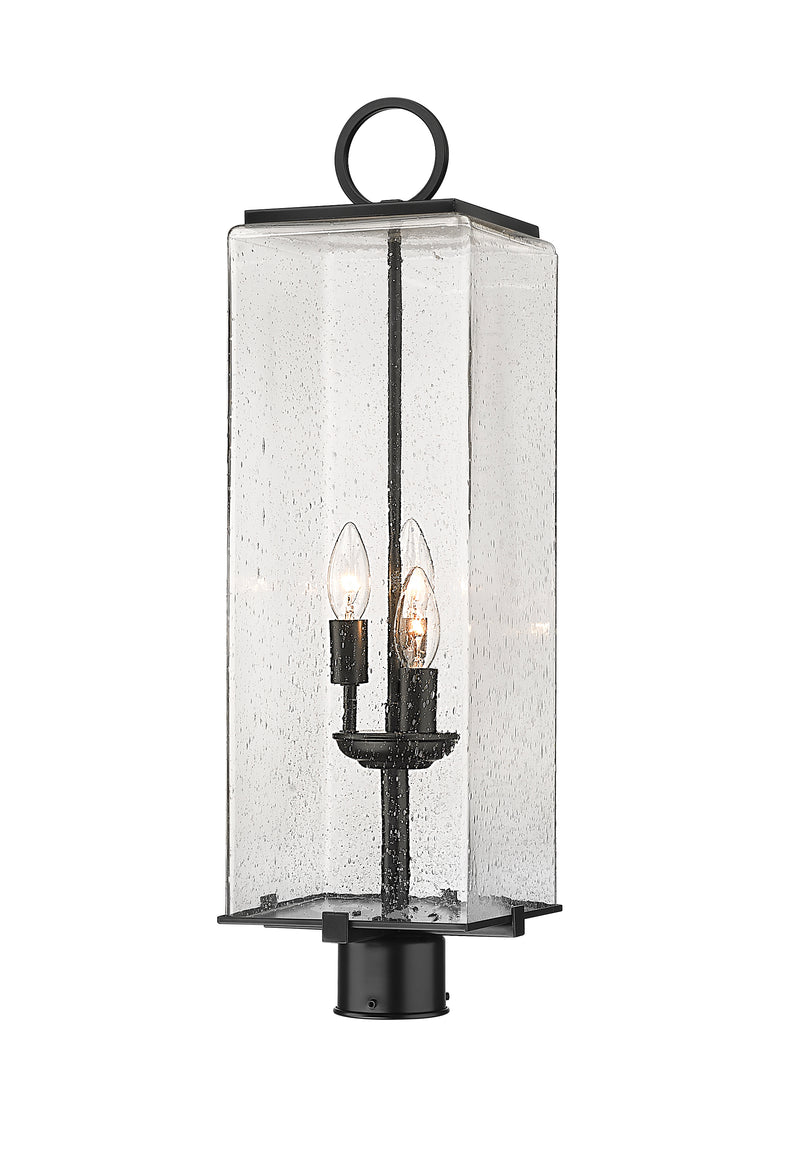 Sana 3 Light 8.25" Outdoor Post Mount Fixture, 26.5" Tall Lantern, Clear Seedy Glass in Clear Seedy, Post Top Only, Round Fitter